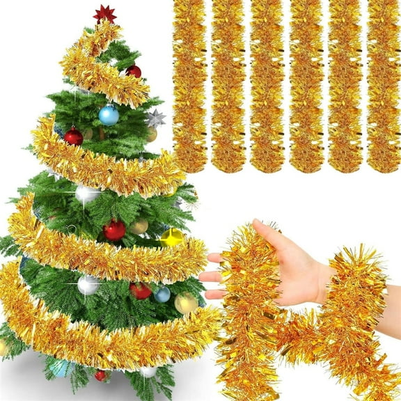 Tutuviw 6Pcs Gold Metallic Tinsel Garland 3.3Ft Parade Float Decorations Gold Holiday Metalic Decorations for Birthday New Year Parties,Birthday Party,Indoor and Outdoor Disco Party Supplies