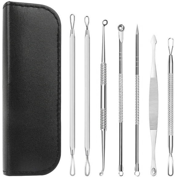 Tutuviw 7 PCS Blackhead Remover Tool Extractor Acne Removal Kit for Blemish, Whitehead Popping, Zit Removing for Nose Face Tools with a Leather bag(Silver)