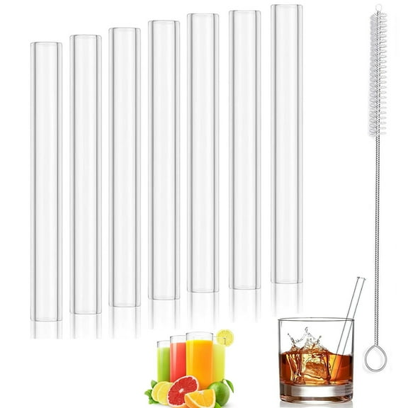 Tutuviw 7 Pcs Glass Boba Straws,Borosilicate Glass Tube with Cleaning Brush,3.9 in x 12 mm Reusable Jumbo Clear Bubble Straws,Wide Smoothie Straws for Tapioca Poping Pearls,Cocktails(Clear)