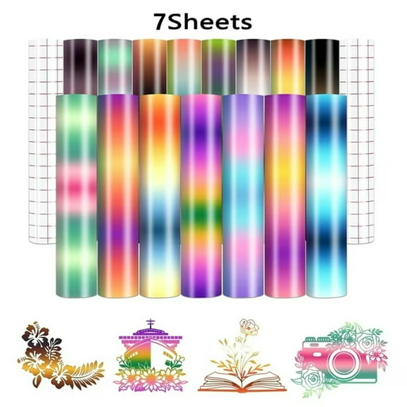 Tutuviw 7 Sheets Rainbow Permanent Vinyl, 12"x10" Marble Adhesive Tie Dye Sheets, Watercolor Gold Pattern Self Sticker Water proofing Vinyl Compatible with Silhouette for Shirts