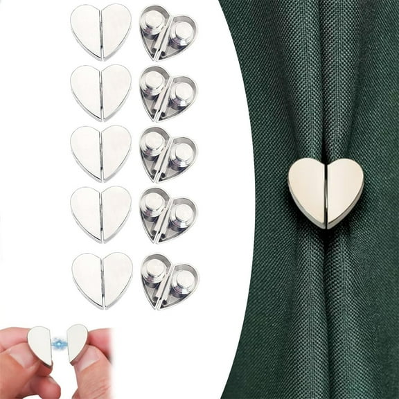Tutuviw 8 Pairs Heart-Shaped Magnetic Curtain Closure,Curtain Clips Decorative Detachable Buckle to Hold Curtains Closed,Magnetic Curtain Clips for Indoor Outdoor Curtains to Prevent Light Leaking