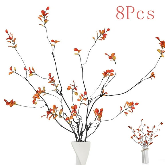 Tutuviw 8 Pcs 35.4 in Faux Fall Plant Stems and Branches for Vase,Fall Ficus Branches,Artificial Tree Branches and Twigs Ficus Tree Plants Leaves Decoration for Home Office Banquet Decor (Orange)