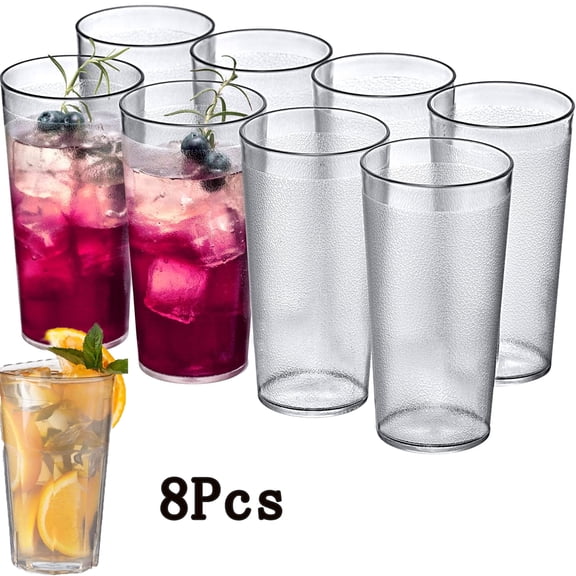 Tutuviw 8 Pcs Stackable Tumbler Clear Plastic Cup 16 oz Reusable Beverage Tumblers Stackable Restaurant Drinking Plastic Glasses Unbreakable Water Cups, BPA-Free Shatter-Proof Dishwasher-Safe, Clear