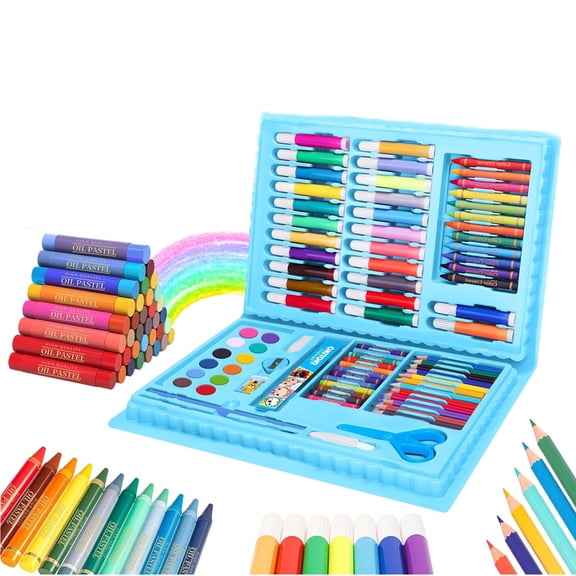 Tutuviw 86 Pack Art Set Drawing Kit, Professional Drawing Tools Set, Deluxe Gift Art Box, Arts and Crafts with Watercolor Cakes, Pastels, Crayons, Pencils, Watercolors (Blue)