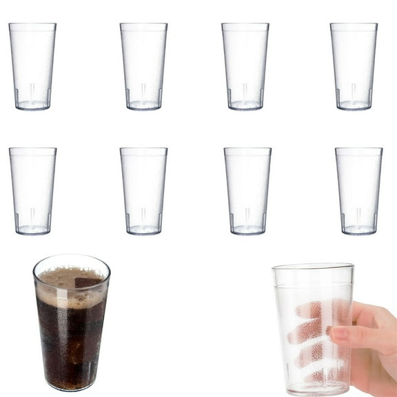 Tutuviw 8Pcs 16 Oz Plastic Tumblers Drinking Glasses Commercial-Grade Cups, Frosted Plastic Cup Reusable Stackable Shatter-Proof Restaurant-Style Tumblers for Weddings Restaurant Kitchen
