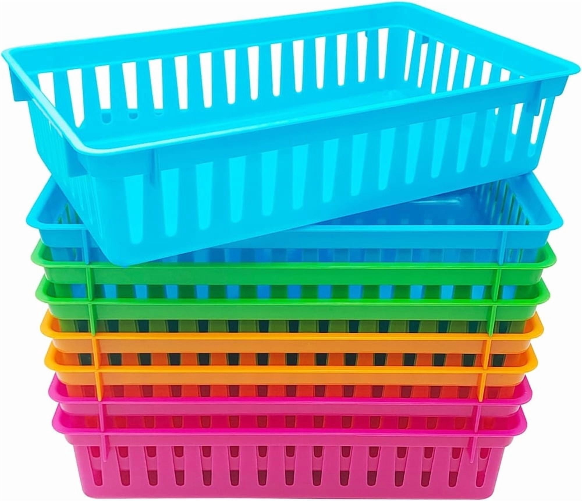 Tutuviw 8Pcs Classroom Storage Baskets Classroom Colorful Storage Bins Plastic Baskets Organizer Basket Crayon Pencil Containers Tray Mesh Bins for Home School Office
