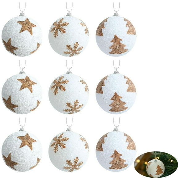 Tutuviw 9 Pcs 3.1" Christmas Decoration Hanging Balls, White Linen Foam Ball Snowball, Christmas Decorative Large Balls for Window Party Tree New Year Celebration (Shatterproof)