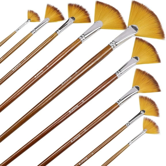 Tutuviw 9 Pcs Artist Fan Paint Brushes Set,Professional Soft Anti-Shedding Fan Brush for Acrylic Oil Watercolor Gouache Painting Kits with Long Handle Nylon Hair