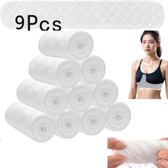 Tutuviw 9Pcs Under Breast Sweat Absorber Pads,3-Layer Under Bra Sweat Liners,Cotton Bra Liners to Absorb Sweat,Reusable Breast Pads,Breathable Boob Liners Sweat for Women Sweating Supplies