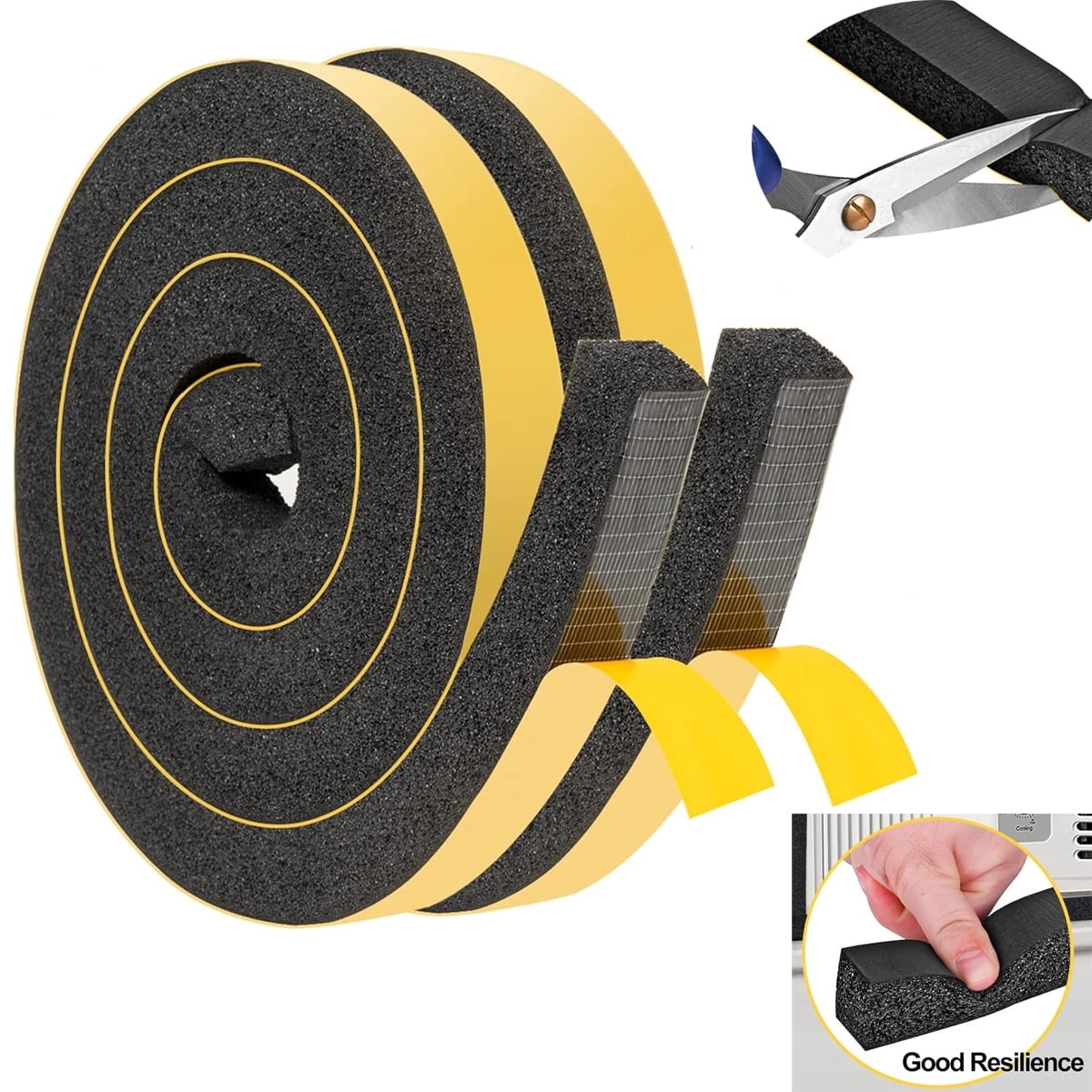 Tutuviw Air Conditioner Foam Strips with Adhesive,Seal Stripping Tape,Open Cell Foam Insulation Weather Stripping for Windows and Doors,High Resilience-Total 13Ft Long (Yellow, 1 Inch X 1 Inch)