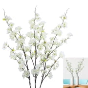 Tutuviw Artificial Cherry Blossom Flowers,3 Pcs White Silk Peach Flowers Stems, Cherry Blossom Branches,Spring Branches Arrangement for Wedding Office Party Hotel Yard Home Decoration
