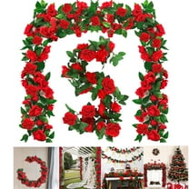 Tutuviw Artificial Rose Vine with Green Leaves,Flower Garland Decor,Artificial Rose Flower Ivy Hanging Garlands Wall Garden Decor for Room Wedding Birthday Arch Decor (Red)