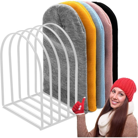 Tutuviw Beanie Holder Organizer,Metal Beanie Hat Display Stand,Knitted Hat Storage Rack,Desktop Hat Rack,Swimming Cap Display Holder,Sturdy Free Hat Organizer for Vendors Bedroom Closet Dresser-White