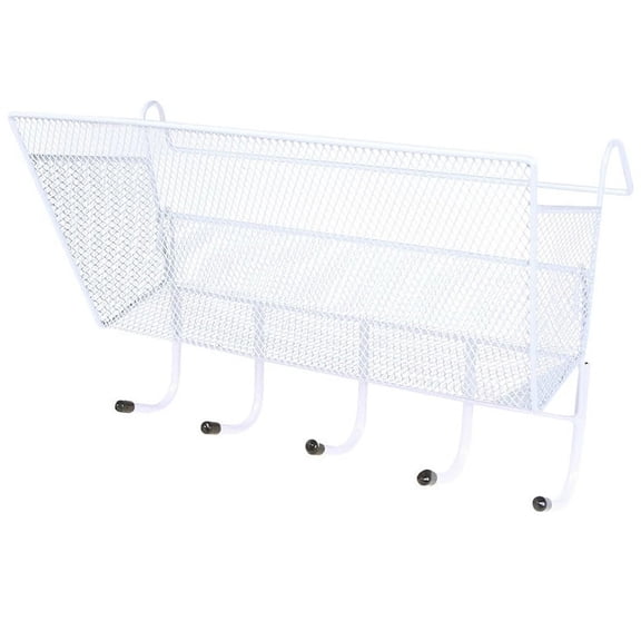 Tutuviw Bedside Hanging Storage Shelf Baskets for Office Table Dormitory Desktop Corner Shelves Basket Organizer Holder Containers with 5 Hook, White