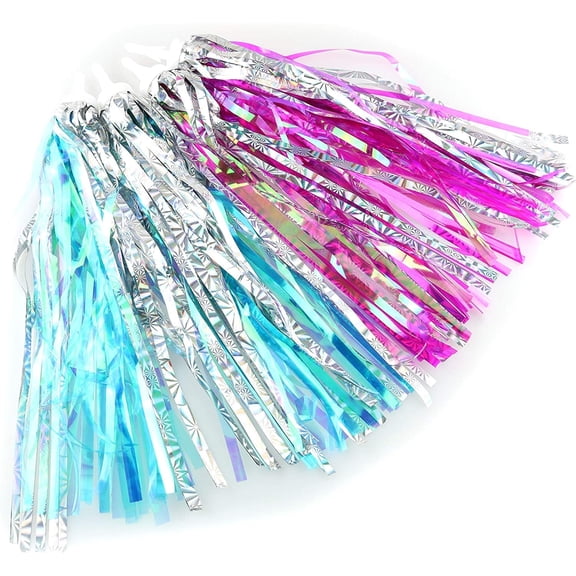 Tutuviw Bicycle Tassel Ribbon 2 Pairs Blingbling Bike Handlebar Sparkle Streamers Scooter Tricycle Handle Bar Tassels Bicycle Grips Ribbons