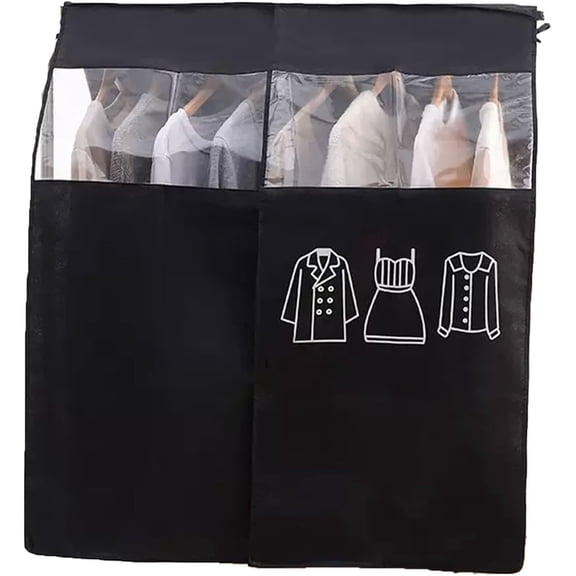Tutuviw Black Clothing Rack Covers, Hanging Garment Bag Organizer Storage Cover Closet Storage Bottom Enclosed Garment Rack Cover Dustproof Protector