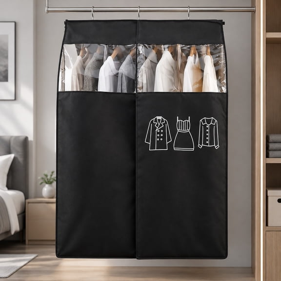 Tutuviw Black Clothing Rack Covers, Hanging Garment Bag Organizer Storage Cover Closet Storage Bottom Enclosed Garment Rack Cover Dustproof Protector