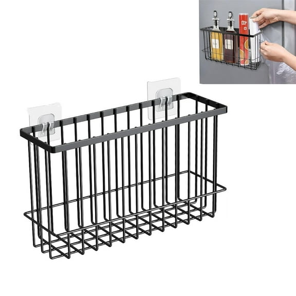 Tutuviw Cabinet Door Organizers and Storage,13" Adhesive Wall Mounted Bathroom Shelf Organizer,Metal Wrap Holders,Rustproof Wire Basket for Kitchen Shower Storage,No Drilling Space Saving Design-Black