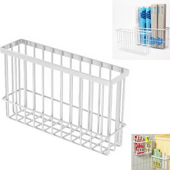 Tutuviw Cabinet Door Storage Basket,Wall Mounted Metal Storage Boxes,Self Adhesive Metal Basket Shelf Rack,Refrigerator Organizer Storage for Kitchen Organizer Book Shelf Mail Holder,Large-White