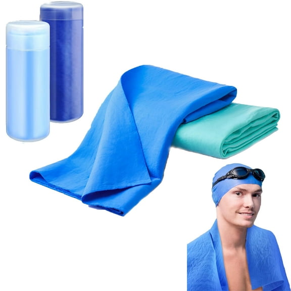 Tutuviw Chamois Towel Quick Dry for Swimmers,2Pcs Microfiber Shammy Towel,Lightweight Chamois Towel for Diving Triathlons,Other Water Sports Beach Shower Pool Gym Camping (13 x 17in, Blue,Green)