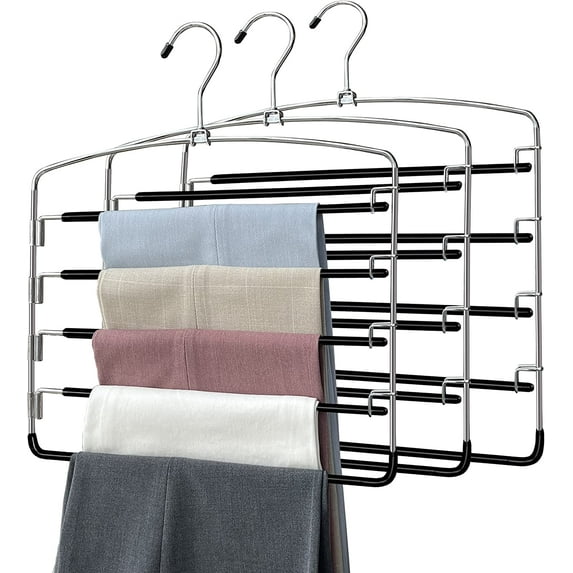 Tutuviw Clothes Pants Slack Hangers Closet Storage Organizer Non Slip Space Saving Hanger with Foam Padded Swing Arm(3pcs Black)