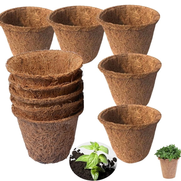 Tutuviw Coco Coir Nursery Pots,10 Pcs Biodegradable Small Plants Pots,Coconut Fiber Seedling Pots for Seed Starter,Seed Starter Tray for Indoor Outdoor,Organic Planting (2.6in)