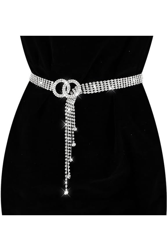 Crystal Waist Belt for Women, Rhinestone Chain Belt O-Ring Waistband Belt for Dress, Adjustable Rhinestone Waist Chain Belt for Jeans Dressesby for Women Dresses