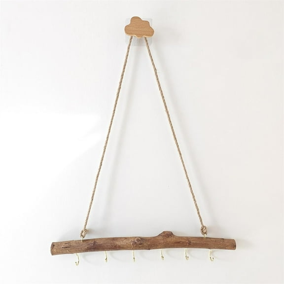 Tutuviw Driftwood Wall Hanging Jewelry Hanger,Rustic Wood Logs Hanging Branch Decor with 5 Hooks,Versatile Storage Organizer,Handcrafted Natural Drift Wood Crafts (Natural Driftwood Decorative)