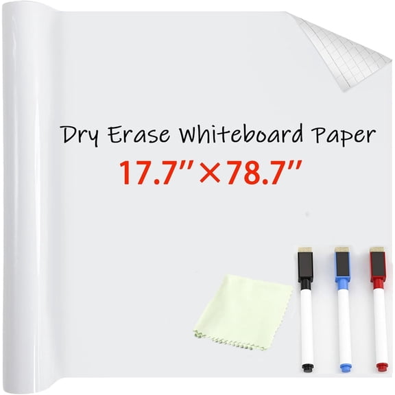 Tutuviw Dry Erase Whiteboard Sticker Wall Decal,17.7" X 78.7"Self-Adhesive White Board Stick Paper Chalkboard Wallpaper Stick Adhesive Roll to Do List with 3Pcs Water-Based Pens for Office Home