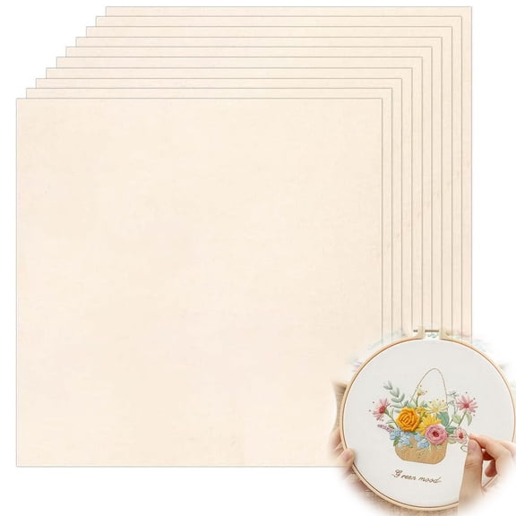 Tutuviw Embroidery Fabric 10 PCS Pre-Cut Natural Linen Needlework Embroidery Cloth Fabric, Embroidery Cloth Squares for Embroidery Garment Craft (Beige, 7.8x7.8in)