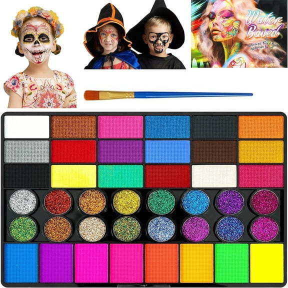 Tutuviw Face and Body Paint Kit,Water Based Split Cake Face Paint,Professional Body Painting Kit,42 Colors Rainbow Body Paint Kit with Brushes for Makeup,Body Makeup for Boys,Girls