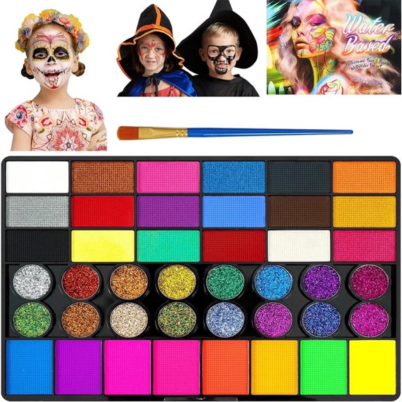 Tutuviw Face and Body Paint Kit,Water Based Split Cake Face Paint,Professional Body Painting Kit,42 Colors Rainbow Body Paint Kit with Brushes for Makeup,Body Makeup for Boys,Girls