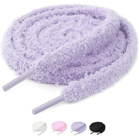 Tutuviw Flat Fuzzy Shoe Laces Trendy Colors Shoelaces, Wide Thick Shoelaces 8mm Thick, 140cm Length for Men Women Boots Sneakers Shoestring(2 Pairs, Purple)