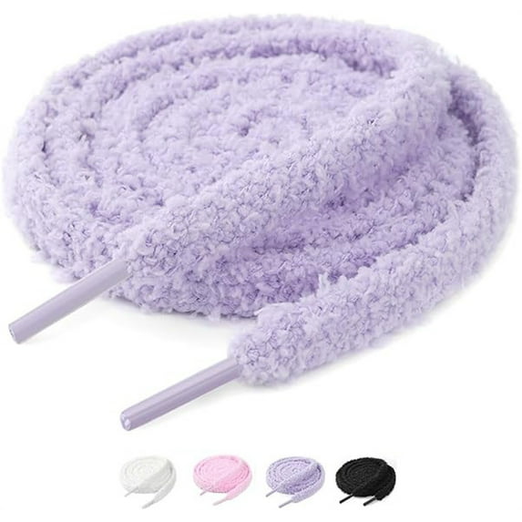 Tutuviw Flat Fuzzy Shoe Laces Trendy Colors Shoelaces, Wide Thick Shoelaces 8mm Thick, 140cm Length for Men Women Boots Sneakers Shoestring(2 Pairs, Purple)