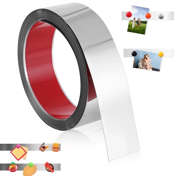 Tutuviw Flexible Ferrous Strips Self Adhesive Backing Metal Strip for Magnets 118" L x 1.6" W Strong Ferrous Tape Roll for School Workshop Office Home Bulletin Bar Board (Silver)
