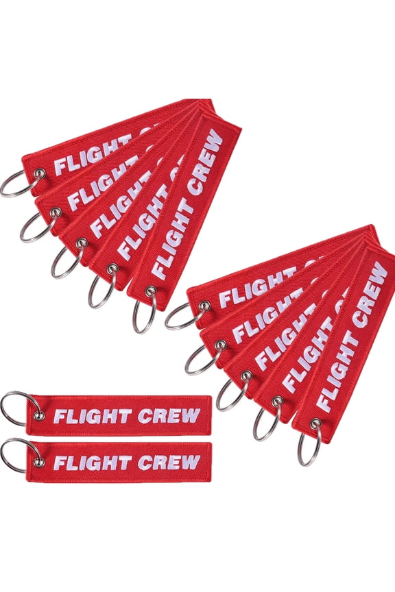 Flight Crew Keychain 12 Pcs Airplane Aviation Key Chains Flight Crew Luggage Tags Embroidered Key Ring Car Motorcycles Flight Attendant Gift Pilot Gifts Men Women (Red)