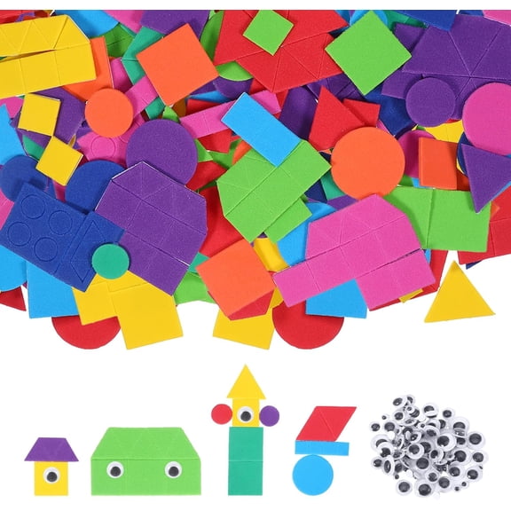 Tutuviw Foam Shape Stickers 1000 Pcs Self-Adhesive Shape Stickers Mini Arts and Crafts Geometric Foam Stickers with 100 Sticker Eyes for DIY Crafts Supplies Party Decorations, Assorted Colors