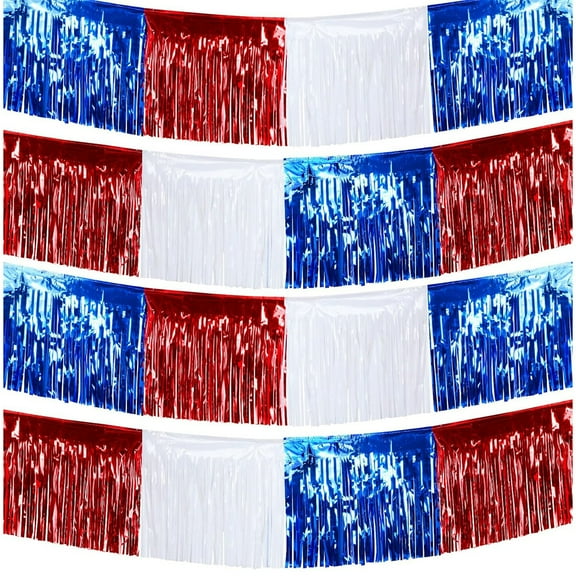 Tutuviw Foil Fringe Garland Streamers Banner,2 Pcs Fourth of July Decorations,White Red Blue Metallic Tinsel Streamers Curtains,Wall Hanging Fringe Backdrop Banner for Independence Day Decoration