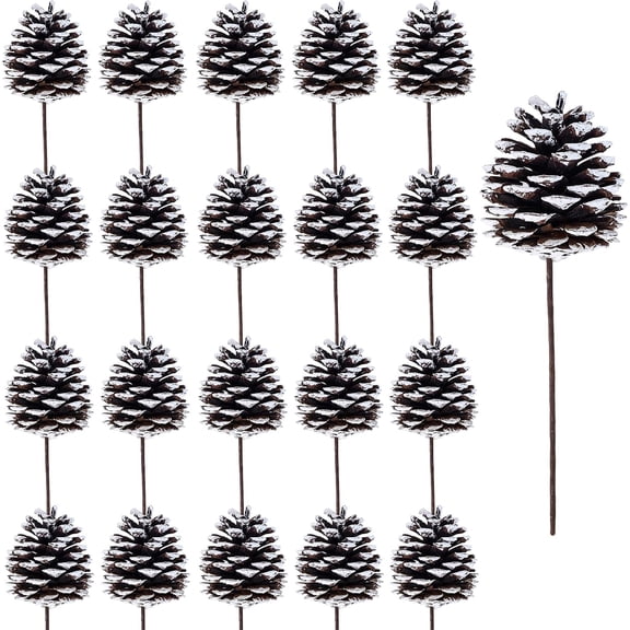 Tutuviw Frosted Natural Pinecone Picks 20 Pcs 7.8" Christmas White Tipped Pine Cones Picks Ornaments Natural Pinecone Wired Stems for Christmas Floral Arrangements Crafts Winter Holiday Decoration