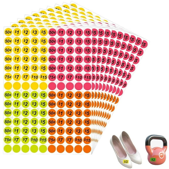 Tutuviw 10 sheets Garage Sale Price Stickers with 3/4" Diameter Garage Sale Labels for Price Bright Colors Label Stickers for Flea Markets Pricemarker Labels Price Tags(Multiple Colors, B Style)
