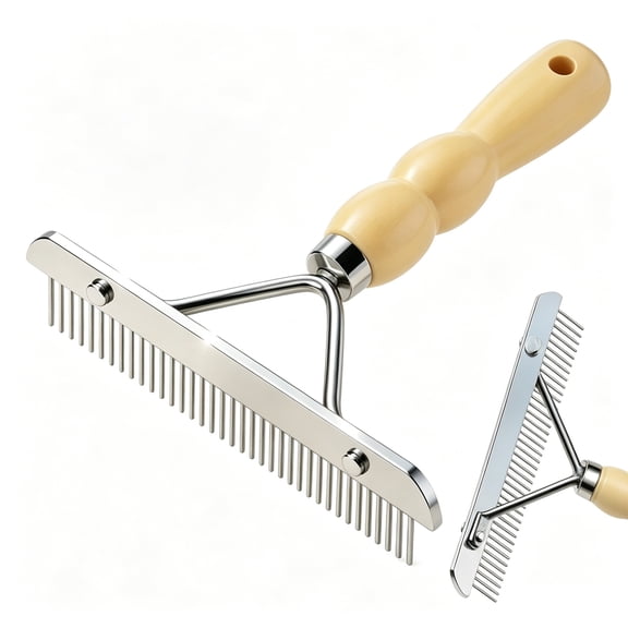 Tutuviw Grooming Brush Long Tooth Undercoat Dog Rake,Long Hair Dog Rake Pet Comb with Wood Handle Long Tooth Grooming Rake Large Dog Rake Brush for Dog and Cat