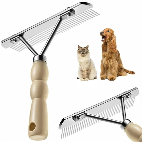Tutuviw Grooming Brush Long Tooth Undercoat Dog Rake,Long Hair Dog Rake Pet Comb with Wood Handle Long Tooth Grooming Rake Large Dog Rake Brush for Dog and Cat
