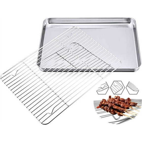 Tutuviw Half Sheet Baking Pan and Stainless Steel Cooling Wire Rack Set - Aluminum Tray 9.2" x 6.8" - Rust & Warp Resistant