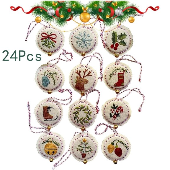Tutuviw Hand Embroidery DIY Christmas Embroidery Kit,Christmas Embroidery Kit,Embroidery Kit Christmas Ornaments,DIY Embroidery Kit Adults Beginners Christmas Embroidery Kits (Colorful Set)