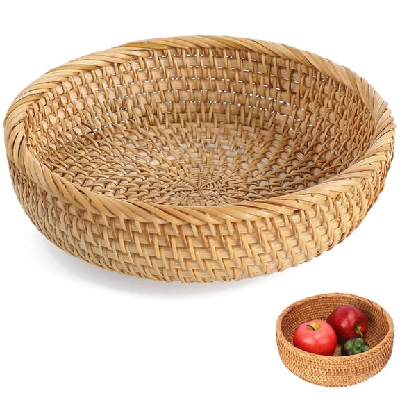 Tutuviw Handmade Rattan Bread Baskets 8" Round Wicker Food Baskets Tray Fruit Serving Storage Bowls, Handmade Rattan Kitchen Decoration Storage (Small, Natural)