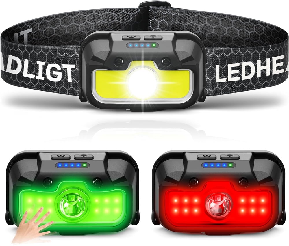 Tutuviw Headlamp Rechargeable 1300 Lumen Lightweight Bright with Red/Green/White Headlamp Flashlight 14 Modes for Outdoor Camping Running Cycling Waterproof Headlight Lightweight Head Light