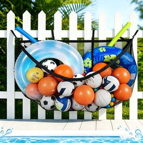 Tutuviw Pool Float Storage Bag,Heavy-Duty Pool Storage Bag,Foldable Swimming Pool Hanging Mesh Organizer Large Adjustable Net for Inflatables Balls Toys,Floats, Football, Basketballs (Black)