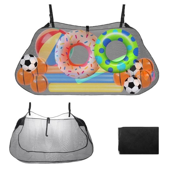 Tutuviw Pool Float Storage Bag,Heavy-Duty Pool Storage Bag,Foldable Swimming Pool Hanging Mesh Organizer Large Adjustable Net for Inflatables Balls Toys,Floats, Football, Basketballs (Black)