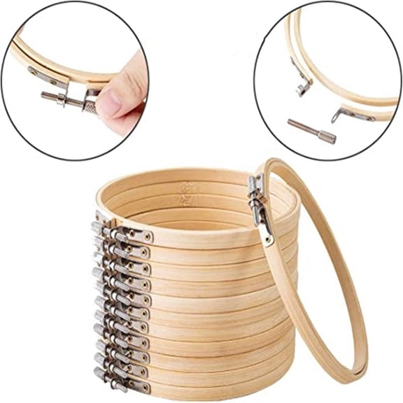 Tutuviw Hoop 12PCS 4inches Cross Stitch Supplies & Needlework Supplies Easily Loosen/Tighten Bamboo Wooden Hoops for Crafts (4 Inches X 10 PCS)
