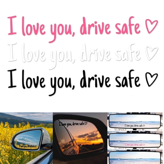 Tutuviw I Love You Drive Safe Car Mirror Sticker,3Pcs Vehicle Rearview Window Vinyl Decals with Heart,Auto Rear View Mirror Decor Stickers for Women Men Car Accessories (Multicolor)